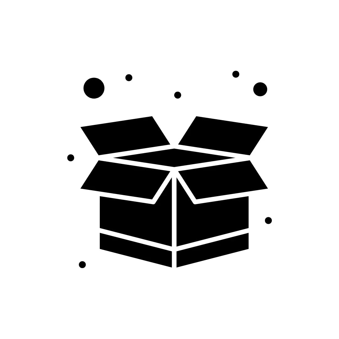 Open box graphic drawing in black on a white background