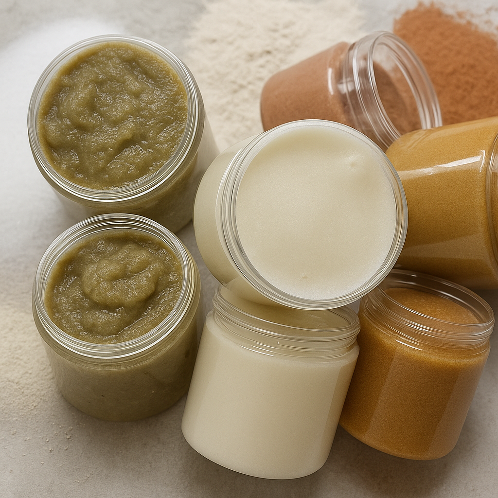 Sugar body scrubs in jars